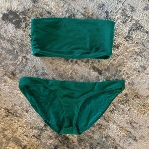 Frankie’s Bikinis Green Ribbed Bandeau Bikini Set